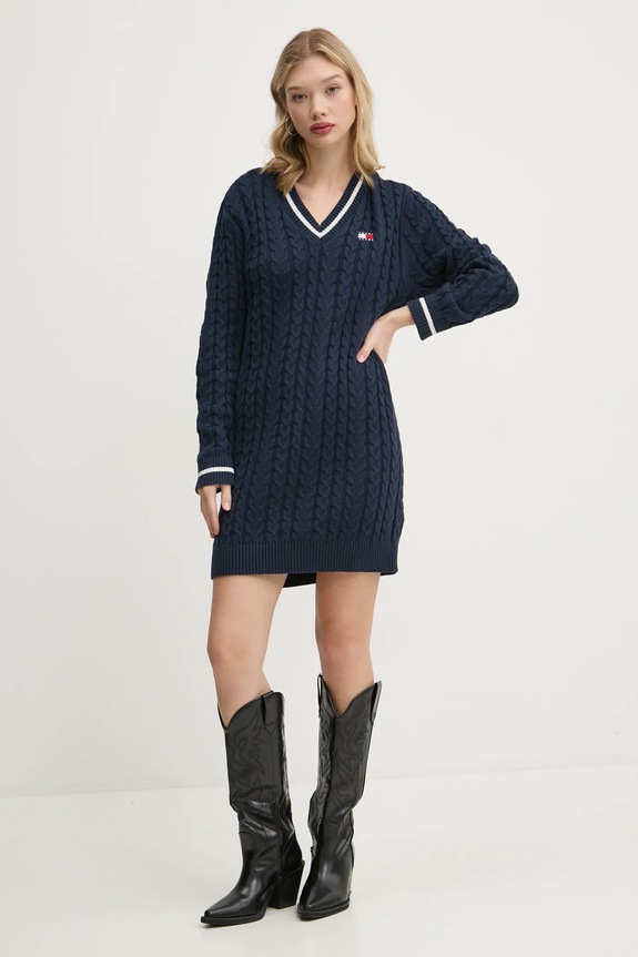 Bavlněné šaty Tommy Jeans DW0DW20186 námořnická modř SS25