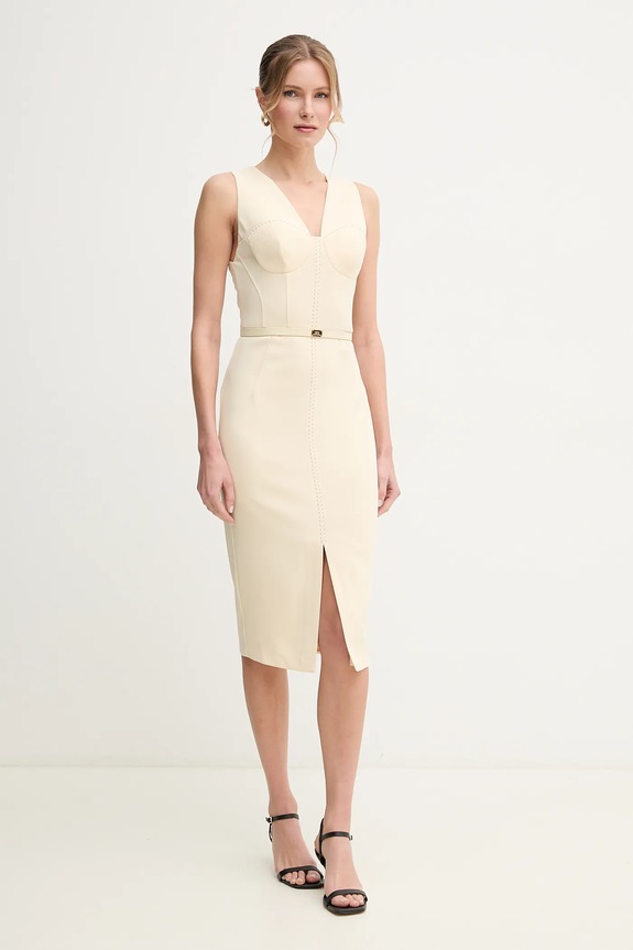 Elisabetta Franchi sukienka midi żółty AB70651E2