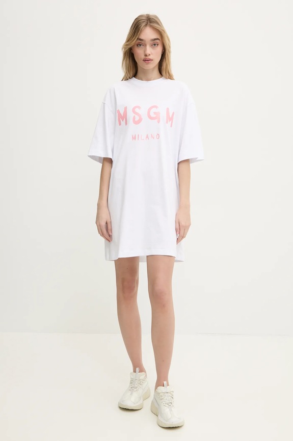 MSGM sukienka bawełniana 3841MDA510.257002 biały SS25