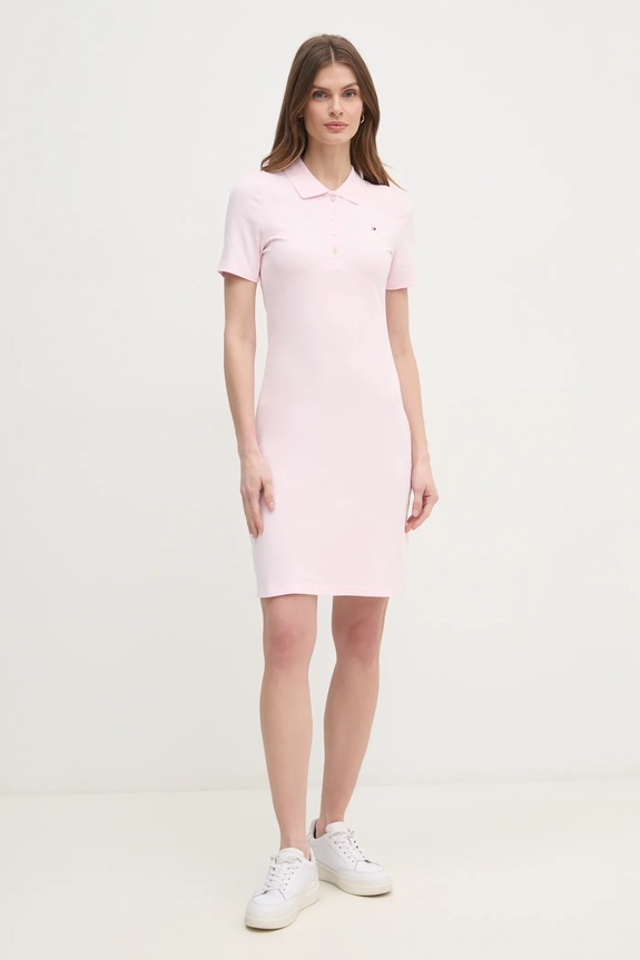 Tommy Hilfiger sukienka bawełniana z elastanem WW0WW43228 różowy SS26
