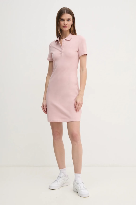 Tommy Hilfiger sukienka bawełniana z elastanem WW0WW43228 różowy SS26