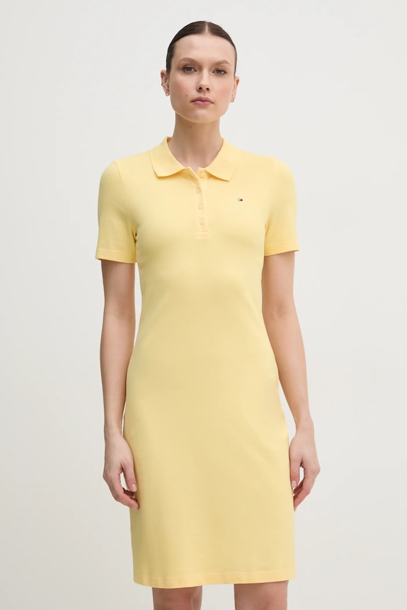 Tommy Hilfiger haljina od pamuka s elastanom Planet friendly zlatna WW0WW43228