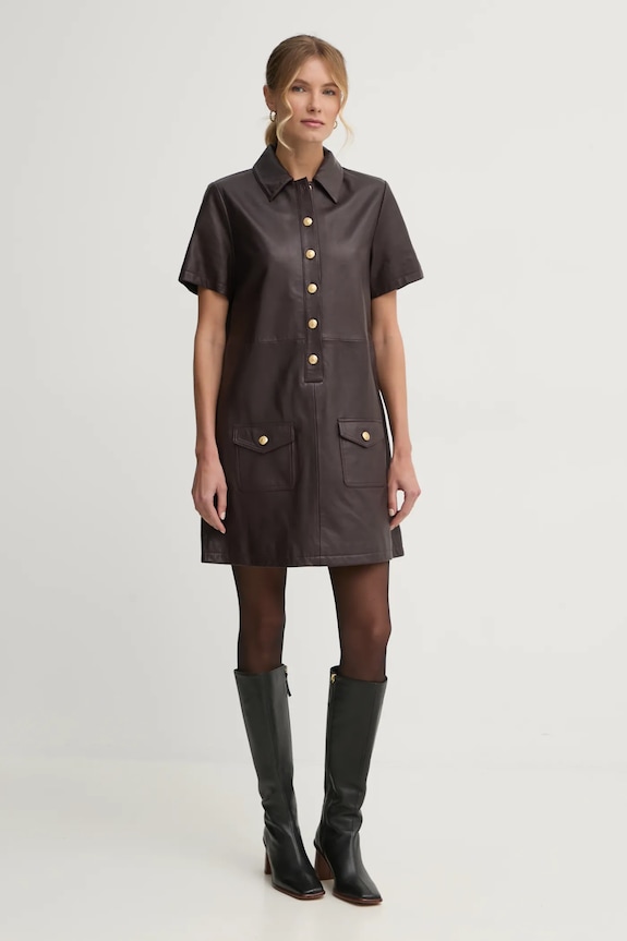 Kožené šaty Tommy Hilfiger mini burgundské WW0WW43783