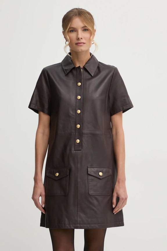 Kožené šaty Tommy Hilfiger burgundské WW0WW43783