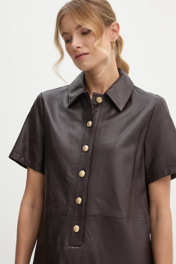 Kožené šaty Tommy Hilfiger WW0WW43783 burgundské