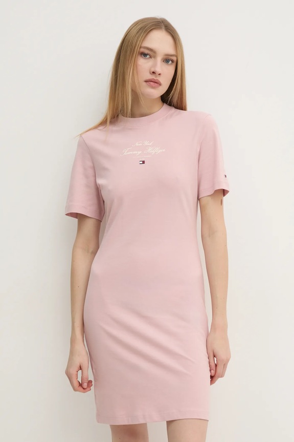 Pamučna haljina Tommy Hilfiger Planet friendly roza WW0WW43830