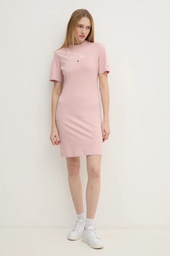 Pamučna haljina Tommy Hilfiger WW0WW43830 roza SS25