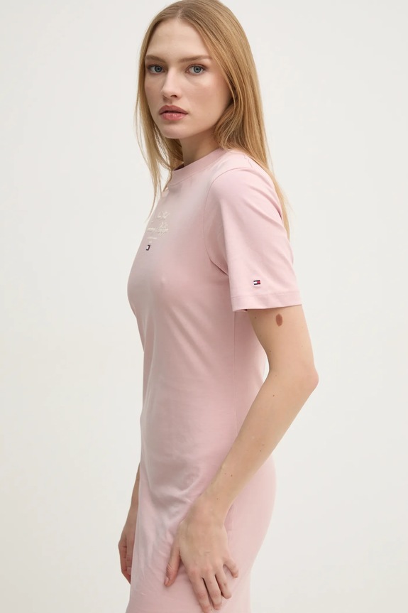 Pamučna haljina Tommy Hilfiger roza WW0WW43830