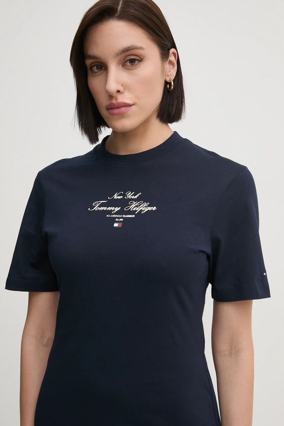 Βαμβακερό φόρεμα Tommy Hilfiger σκούρο μπλε WW0WW43830
