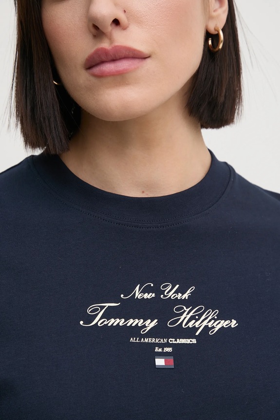 Βαμβακερό φόρεμα Tommy Hilfiger WW0WW43830 σκούρο μπλε