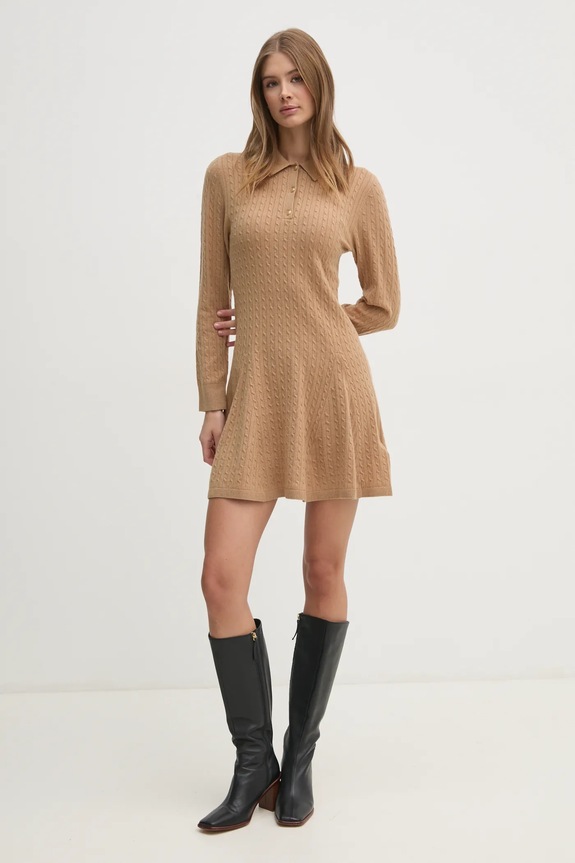 Tommy Hilfiger rochie din lana fixat bej WW0WW44979