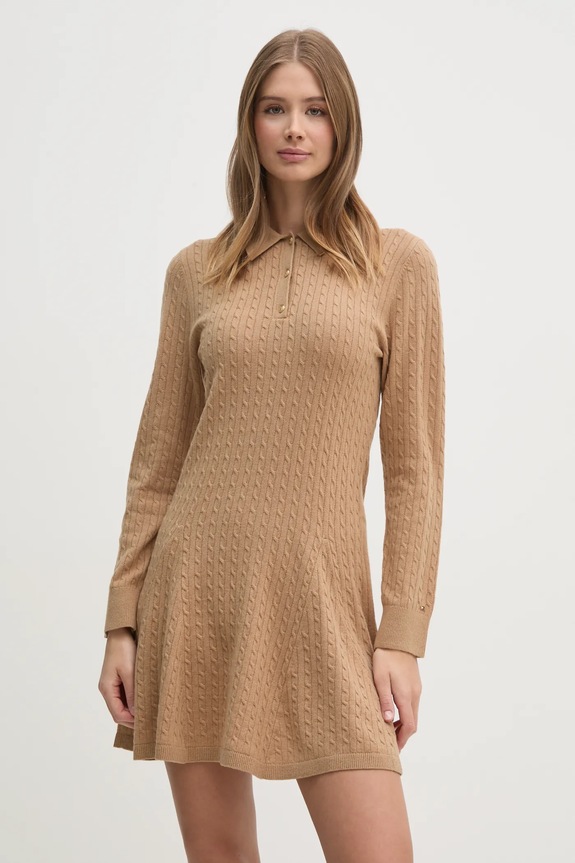 Tommy Hilfiger rochie din lana WW0WW44979 bej SS25