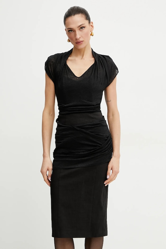Lanena haljina Pinko pletivo crna 104868.A2GF