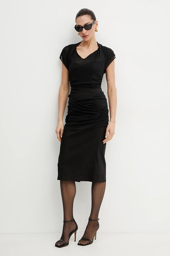 Lanena haljina Pinko 104868.A2GF crna SS25