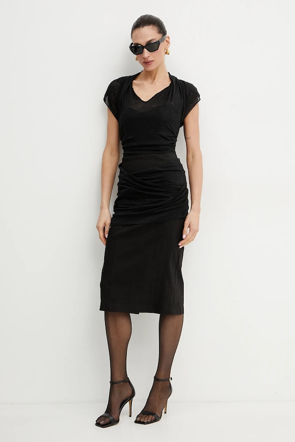 Lanena haljina Pinko 104868.A2GF crna SS25