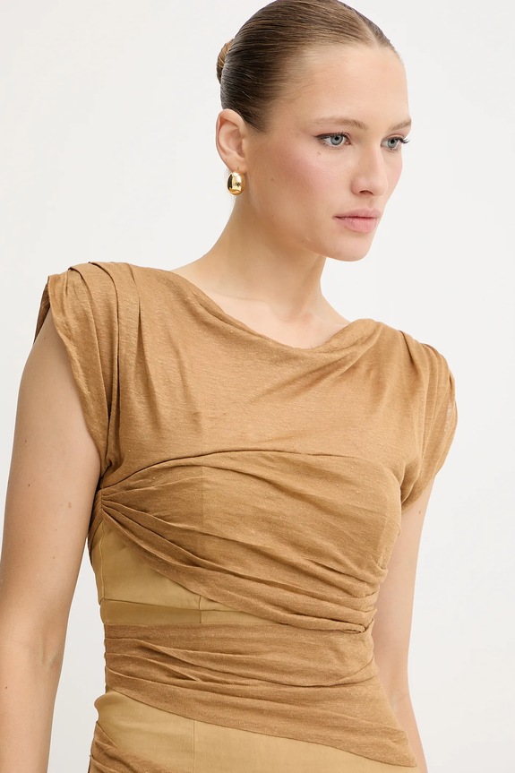 Pinko sukienka lniana beżowy 104872.A2GF
