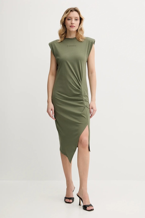 Βαμβακερό φόρεμα Pinko 104614.A2HE πράσινο SS25