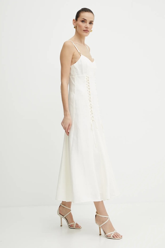 Φόρεμα από λινό μείγμα Twinset 251TT2070 μπεζ SS25