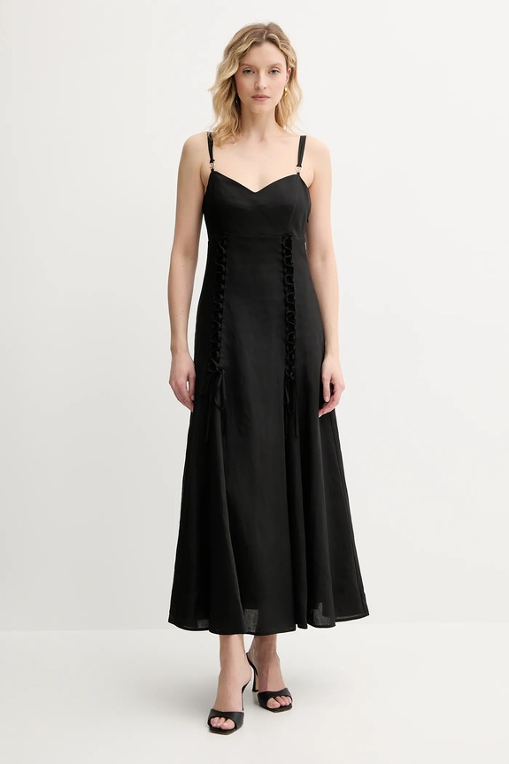 Obleka iz mešanice lana Twinset Casual črna 251TT2070