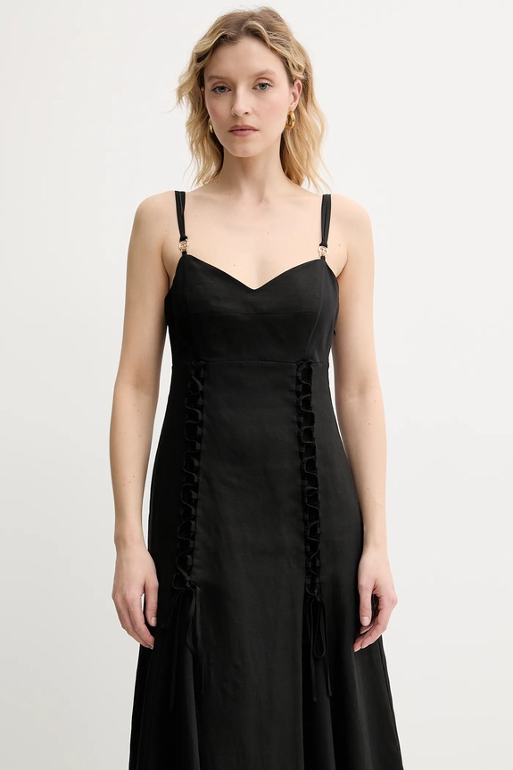 Obleka iz mešanice lana Twinset črna 251TT2070