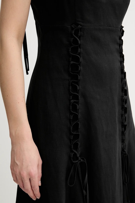 Obleka iz mešanice lana Twinset 251TT2070 črna