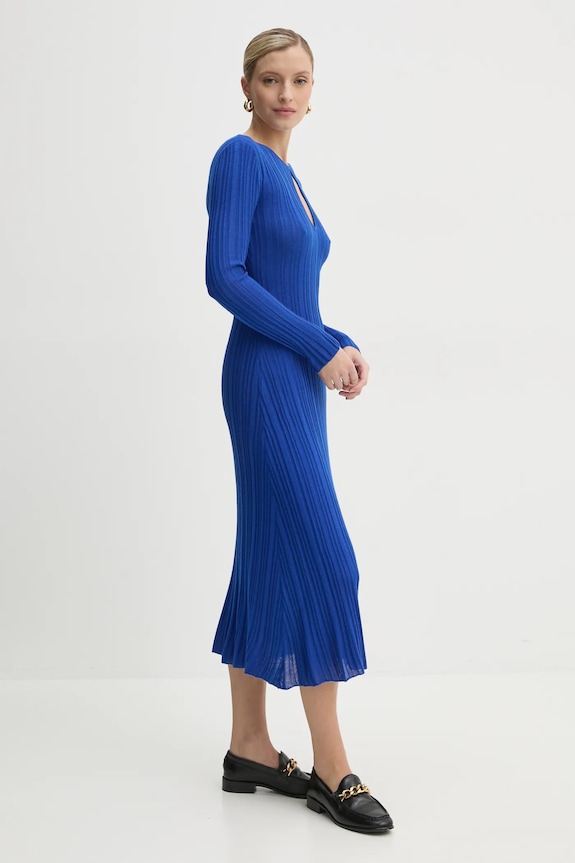 Pepe Jeans rochie din amestec de matase NATASHA PL953642 albastru SS25