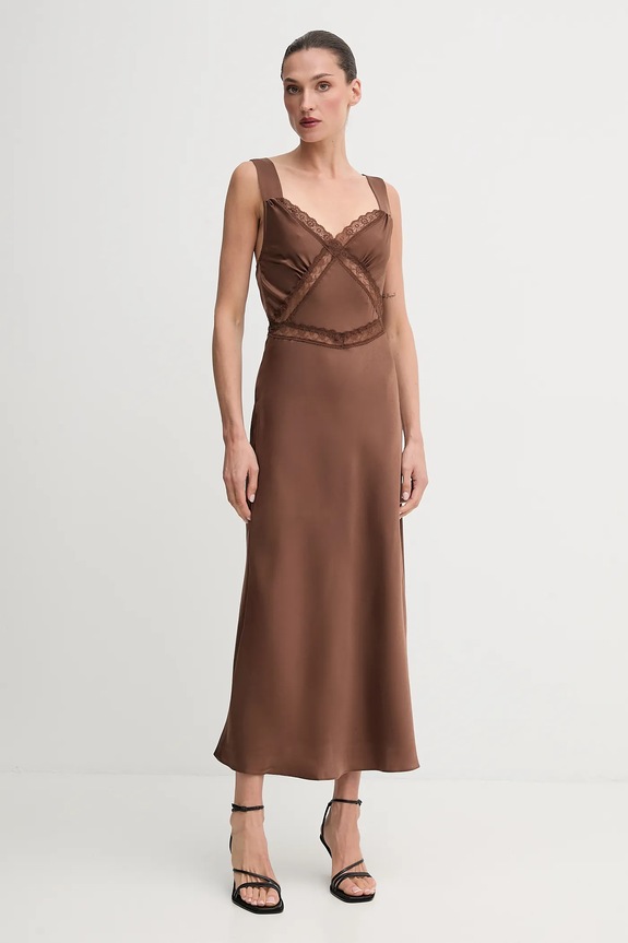 Φόρεμα Bardot με ελαστάν καφέ 58603DB