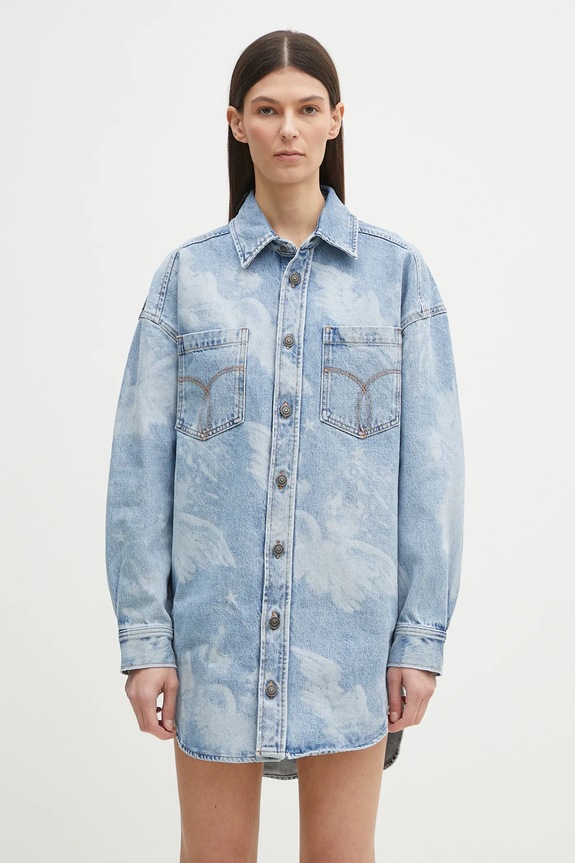 Дънкова рокля Fiorucci Angel Print Denim Shirt Dress текстил син W02SPDDR313DN03DN02