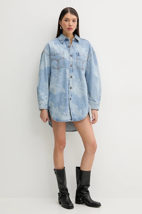 Rifľové šaty Fiorucci Angel Print Denim Shirt Dress W02SPDDR313DN03DN02 modrá SS25