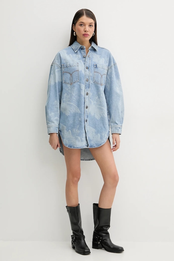 Rifľové šaty Fiorucci Angel Print Denim Shirt Dress W02SPDDR313DN03DN02 modrá SS25