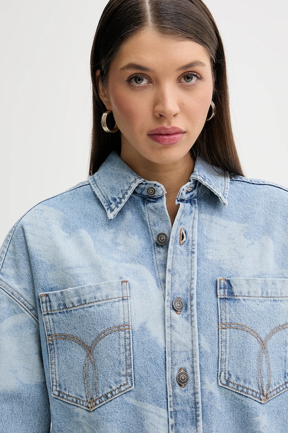 Rifľové šaty Fiorucci Angel Print Denim Shirt Dress modrá W02SPDDR313DN03DN02