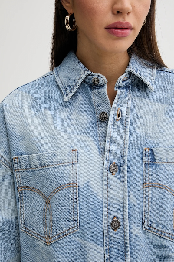 Rifľové šaty Fiorucci Angel Print Denim Shirt Dress W02SPDDR313DN03DN02 modrá
