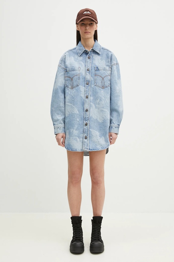 Дънкова рокля Fiorucci Angel Print Denim Shirt Dress W02SPDDR313DN03DN02