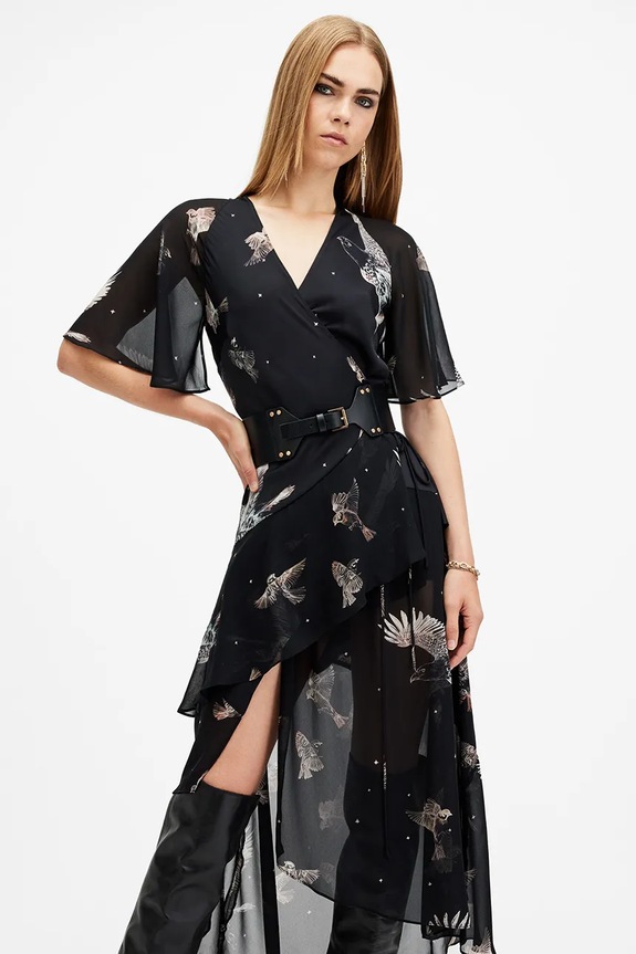 Obleka AllSaints ALANA W135DB črna SS25