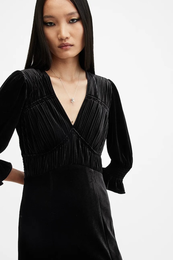 Ρούχα Φόρεμα AllSaints ANI VELVET W143DB μαύρο