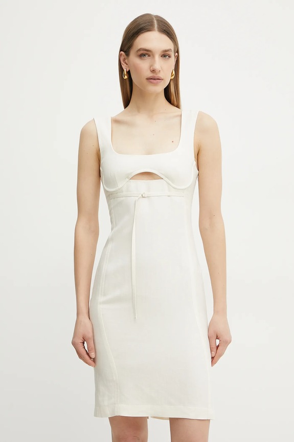 Φόρεμα από λινό μείγμα Patrizia Pepe στρογγυλό μπεζ 2A2874.A052