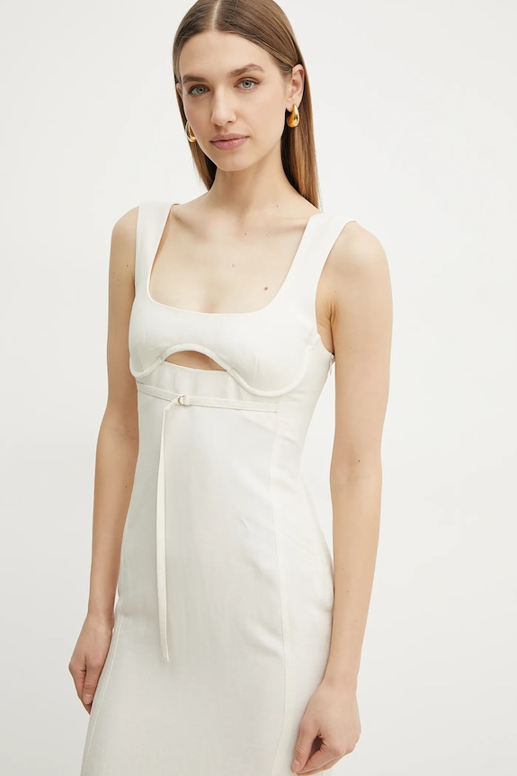 Φόρεμα από λινό μείγμα Patrizia Pepe μπεζ 2A2874.A052