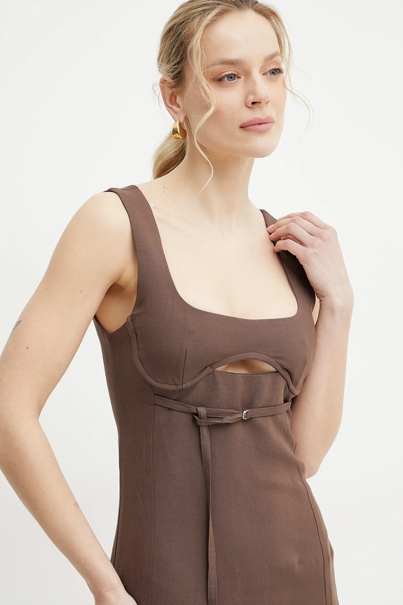 Obleka iz mešanice lana Patrizia Pepe rjava 2A2874.A052