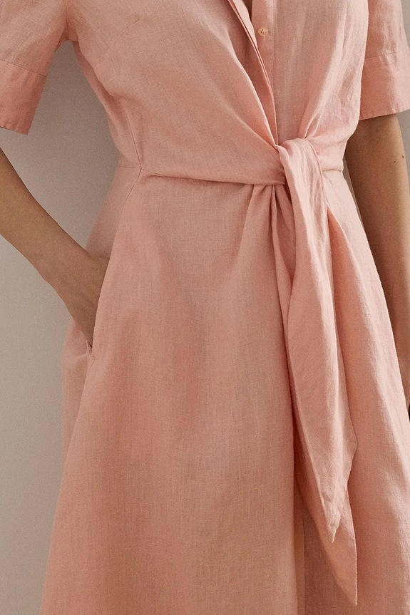 Lauren Ralph Lauren φόρεμα flared λινό ροζ 200905667