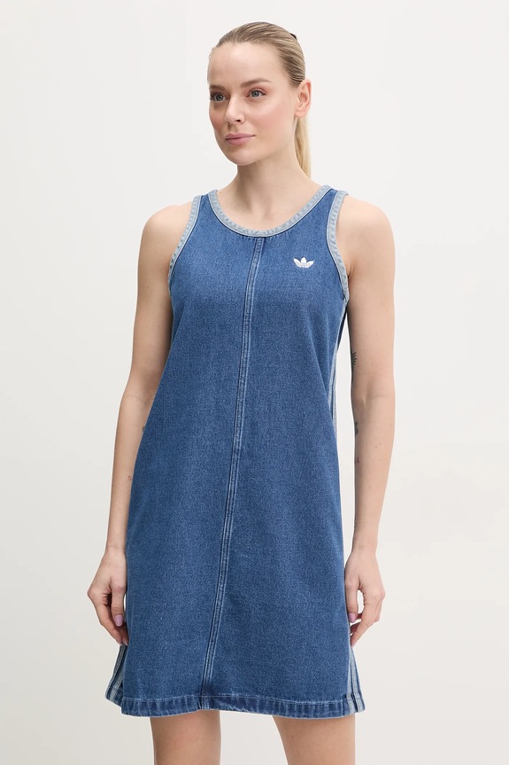 Φόρεμα τζιν adidas Originals DENIM 3S DRESS βαμβάκι μπλε JD2580