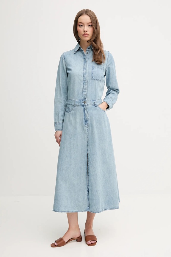 Φόρεμα τζιν United Colors of Benetton μακρύ μπλε 4RZKDV0B5