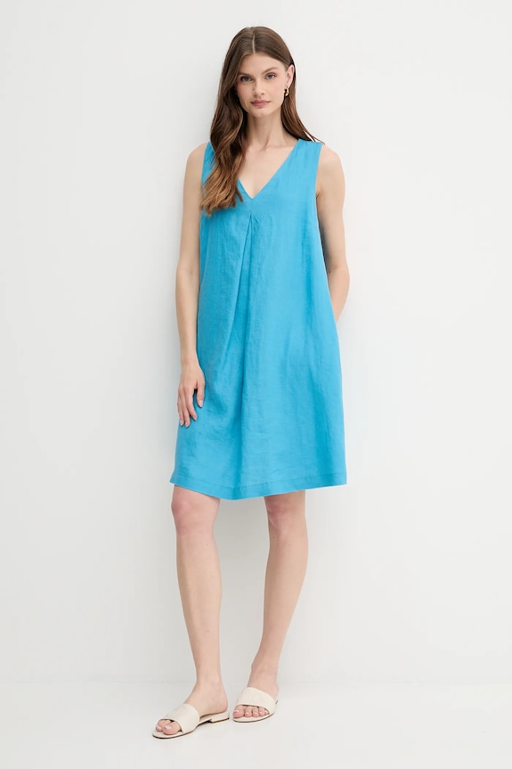 Lanena obleka United Colors of Benetton 4AGHDV0AX modra SS25