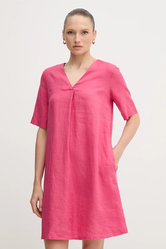 Lněné šaty United Colors of Benetton mini růžová 4AGHDV0B0