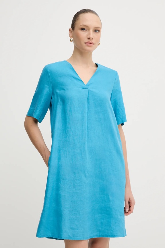 United Colors of Benetton sukienka lniana casual niebieski 4AGHDV0B0