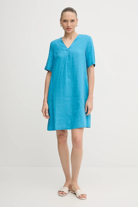 United Colors of Benetton sukienka lniana 4AGHDV0B0 niebieski SS25
