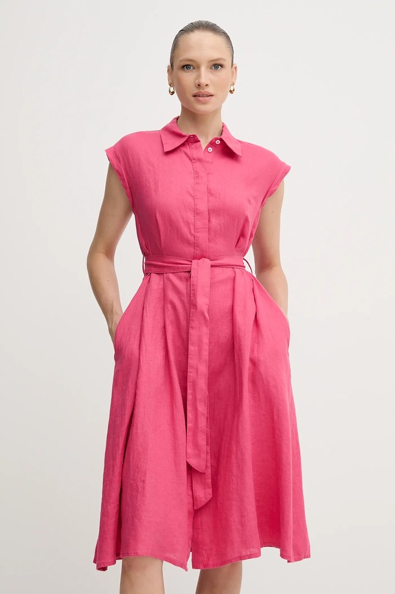 United Colors of Benetton sukienka lniana casual różowy 4AGHDV0B1