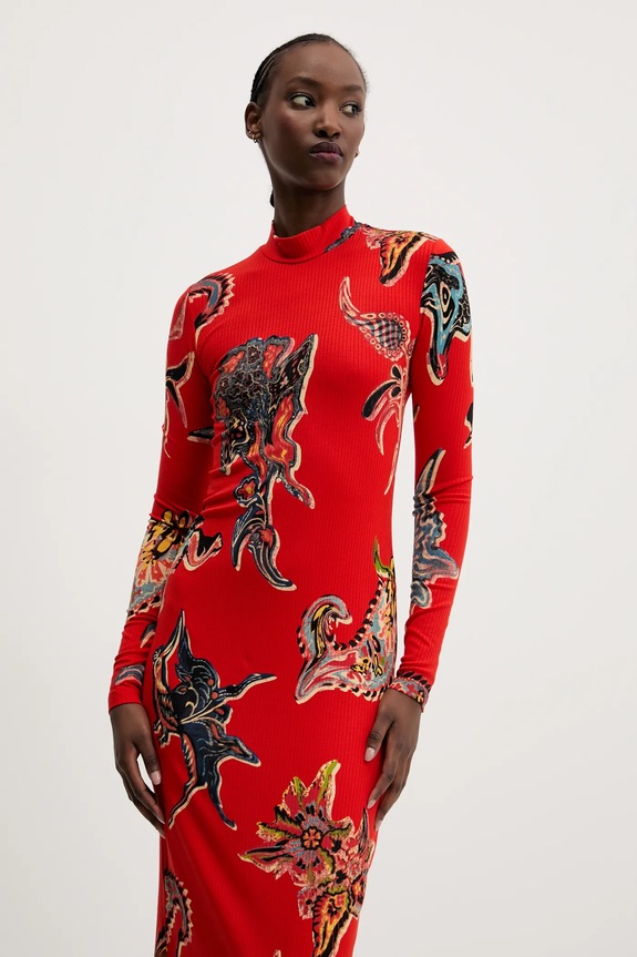 Obleka Desigual MELTED PAISLEYS_LACROI 25SWVK31 rdeča SS25