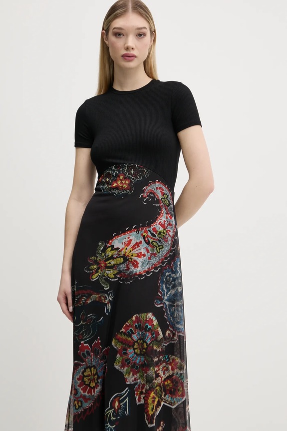 Desigual rochie PAISLEY MESH_LACROIX negru 25SWVK32
