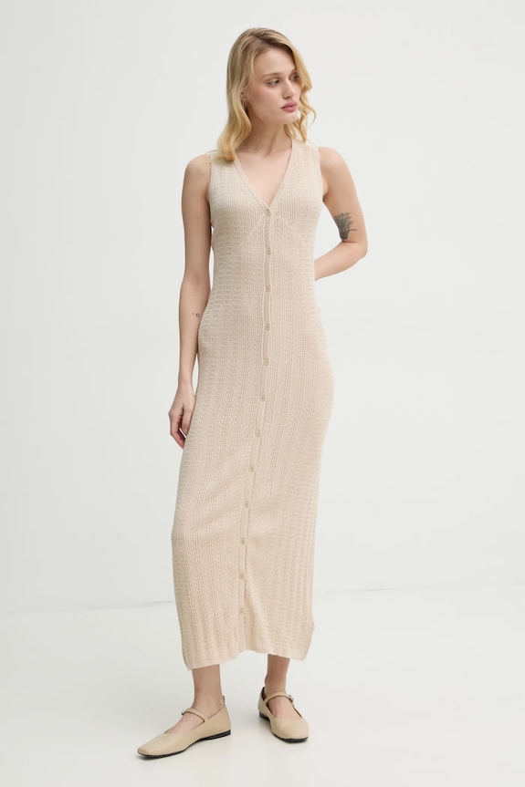 Bombažna obleka Filippa K 31090.FK bež SS25