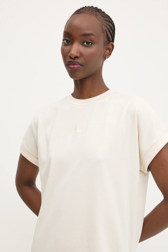 Hugo Blue sukienka bawełniana beżowy 50540389